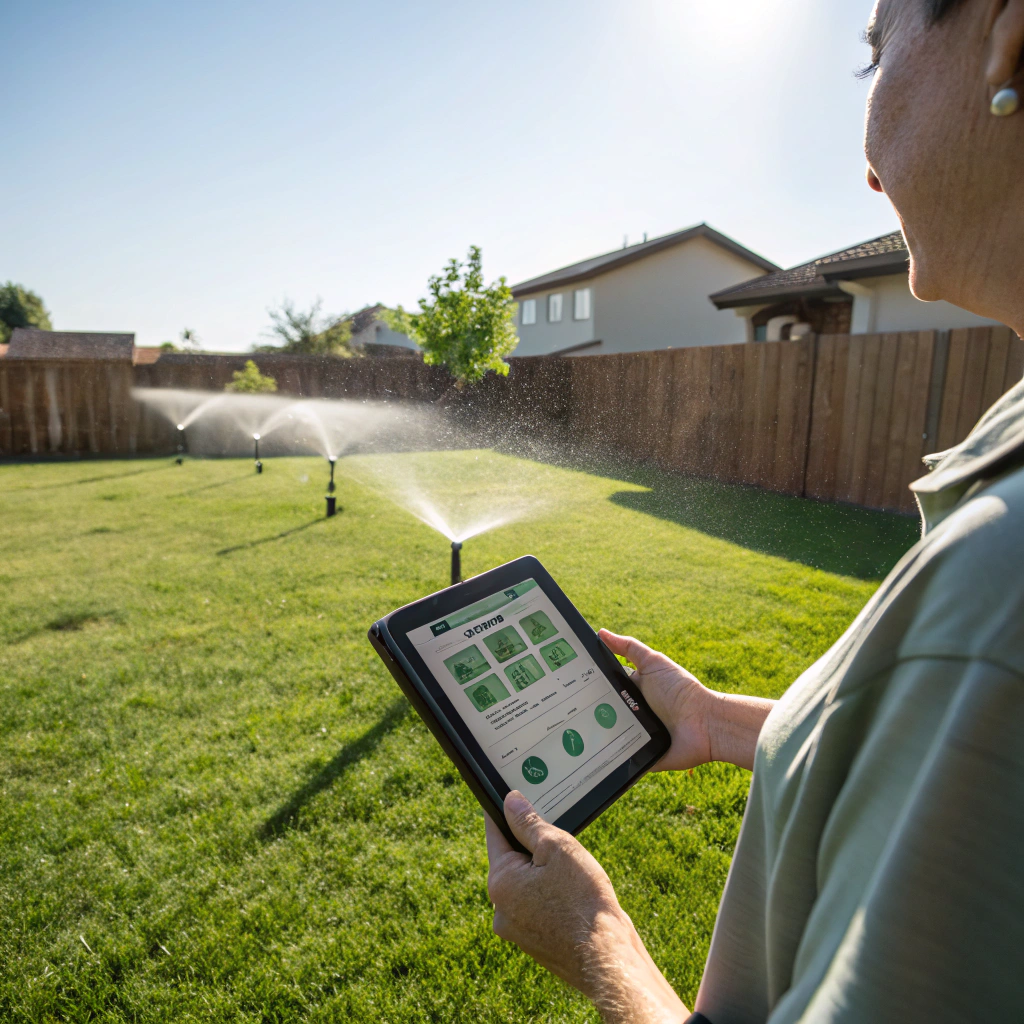 Lush green lawn with smart irrigation system in Green Valley