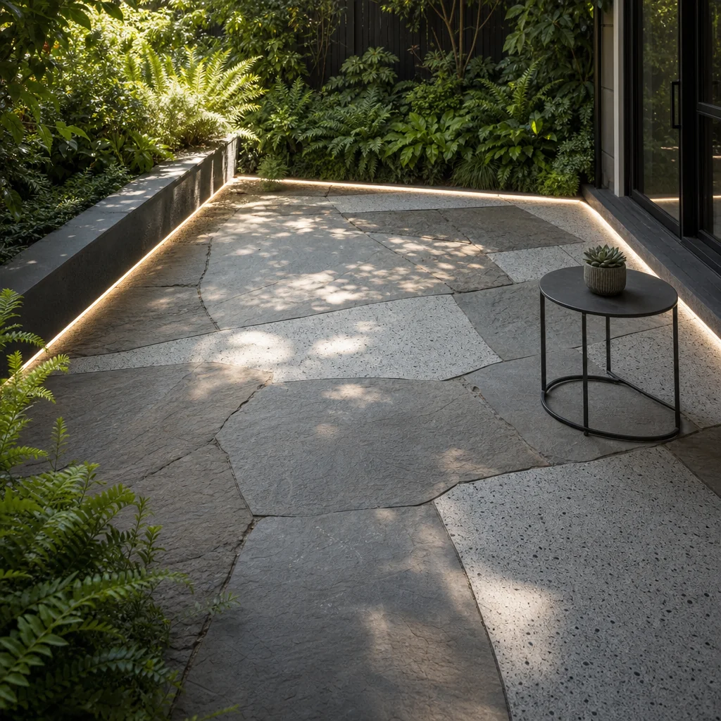 Modern stone patio and native garden in Oak Ridge