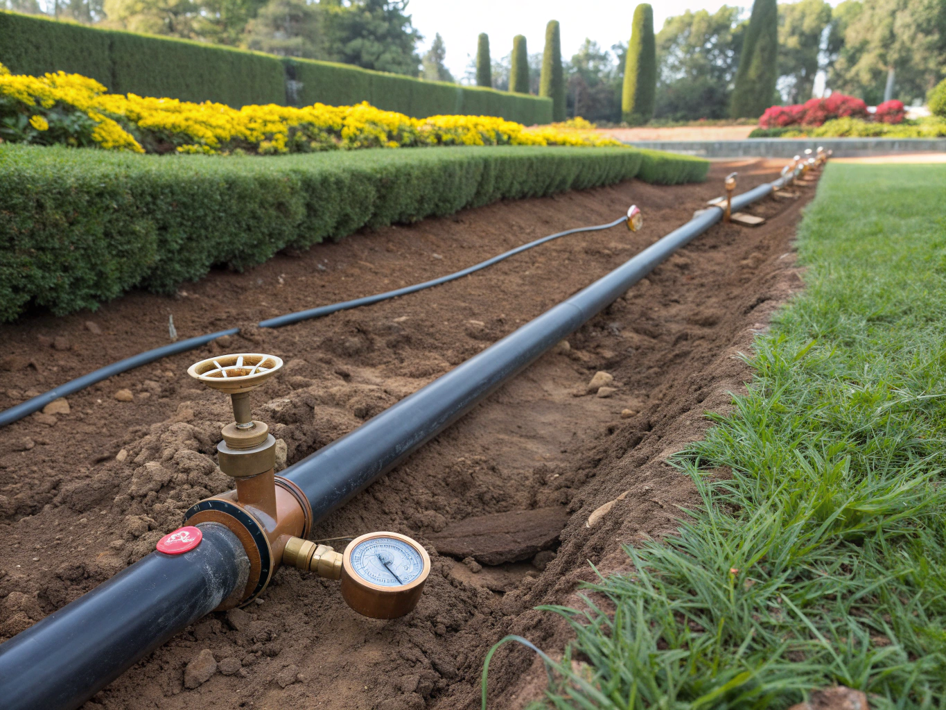 Commercial irrigation manifold in utility box