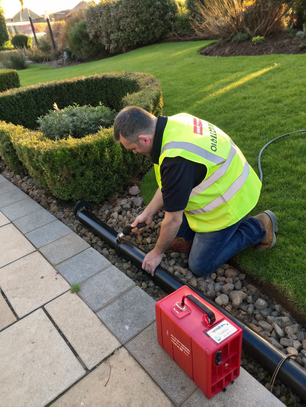 Kevin O'Shea, field supervisor, inspecting a completed landscape project
