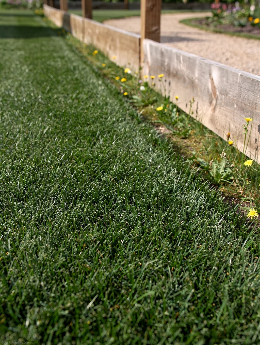 Perfectly edged eco-friendly lawn in a suburban backyard