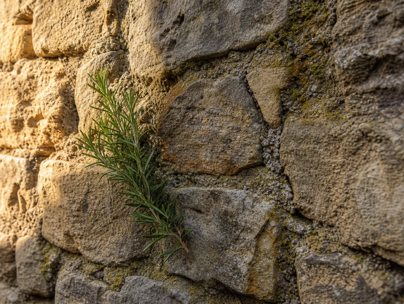 Close up of reclaimed stone masonry