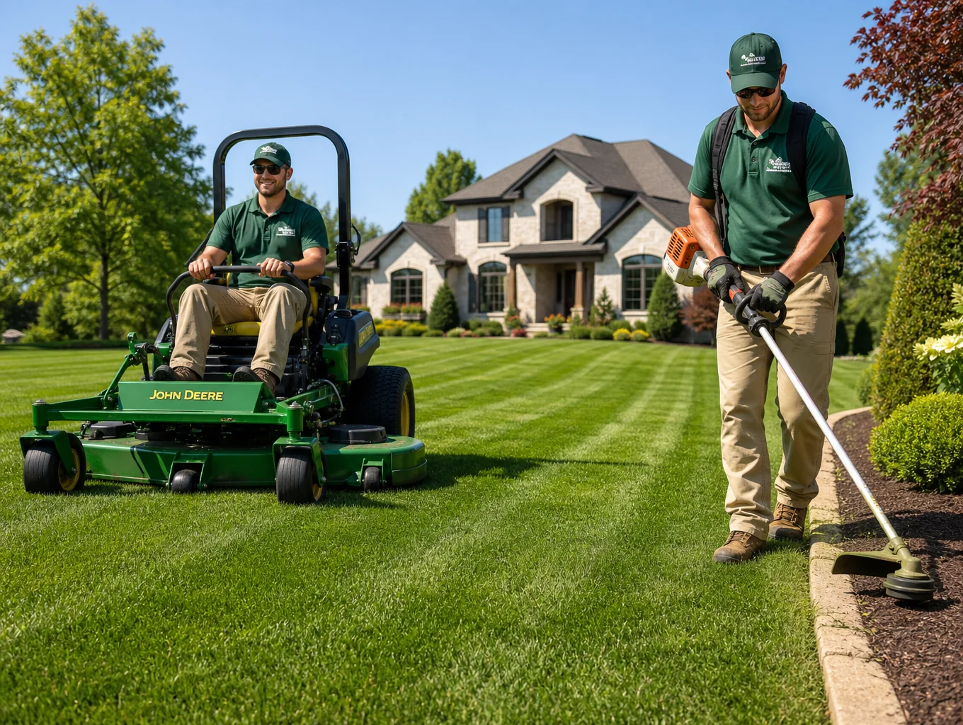 Lush green lawn maintained by professional landscaping team
