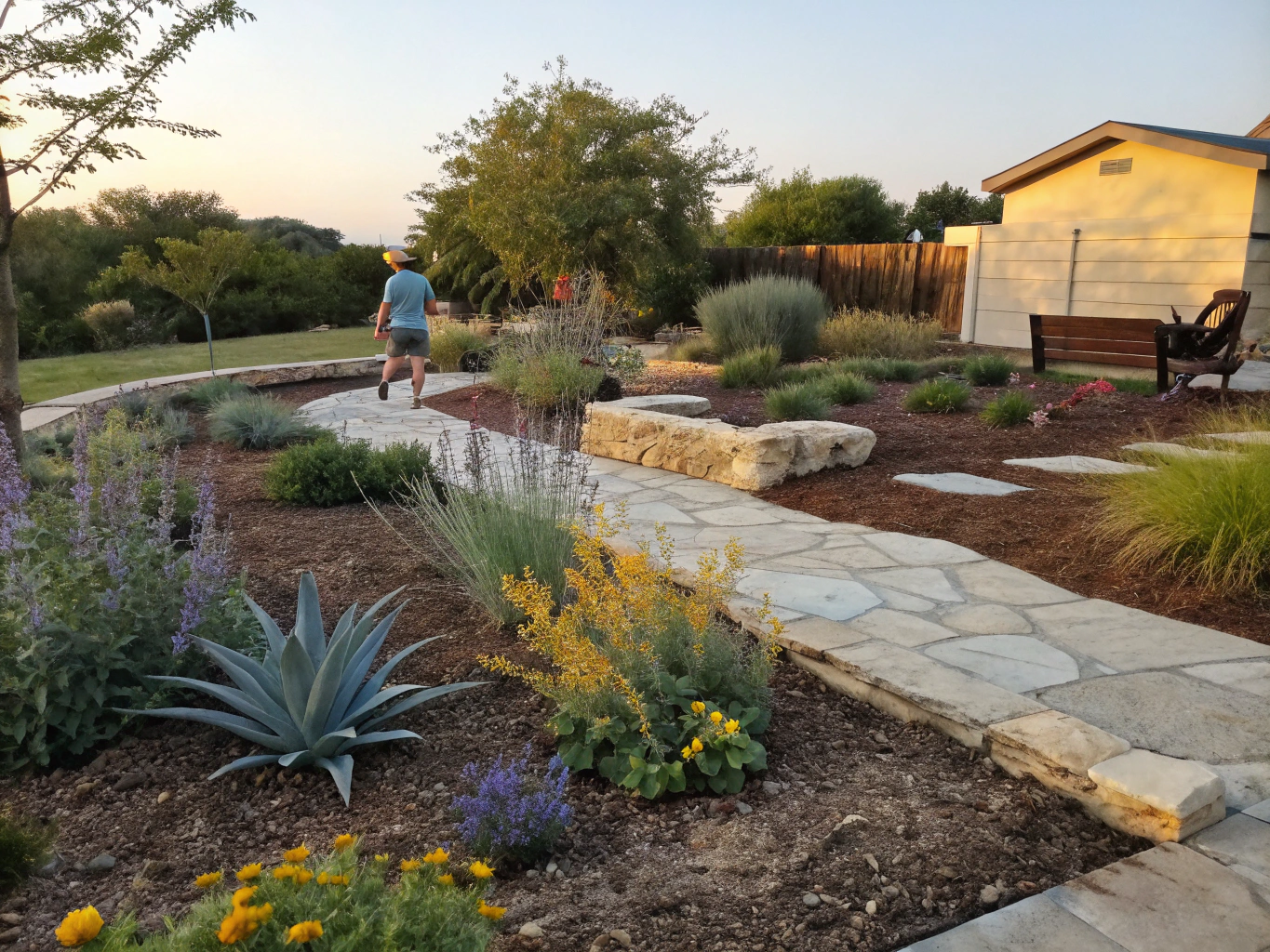 Native plants and shrubs arranged in a sustainable garden bed
