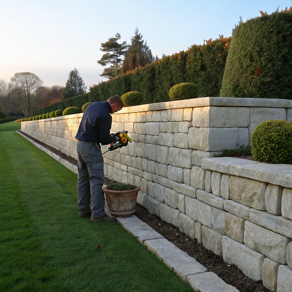 Retaining stone wall with integrated garden steps